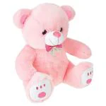 Webby Pink Plush Cute Sitting Teddy Bear Soft Toys with Neck Bow and Foot Print, 35 cm