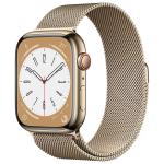 Apple Watch Series 8 GPS + Cellular 45mm Gold Stainless Steel Case with Gold Milanese Loop, Water resistant 50 metres, Dust resistant (IP6X), Fast charge, 3rd-gen optical heart sensor, Emergency SOS, Crash Detection, Fall Detection
