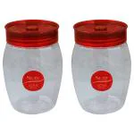 Saura Octus Transparent Octagonal Plastic Container 900+ 900 ml with Red Lid (Set of 2)