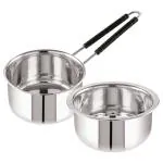 Veer Steel Stainless Steel Saucepan Plus Tope Set (2 pcs) - Design / Colour may vary