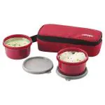 Amson Trendy Assorted Steel Round Lunch Box With Bag 400 ml (Set of 2) - Design/colour may vary