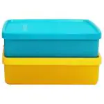 Tupperware Snack Stackers Blue and Yellow Square Plastic Container 330 ml (Set of 2)