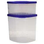 Tupperware Stack Fresh Rectangle Plastic Container with Blue Lid 470+1000 ml