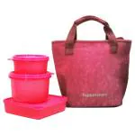 Tupperware Bag and Go Pink Plastic Lunch Pack (Set of 3) with Bag