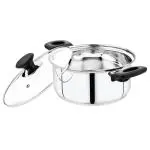 Home One Stainless Steel Induction Bottom Casserole With Glass Lid & Soft Handle 3 L