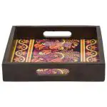 Home One Floral Wooden Square Tray 25.4 cm