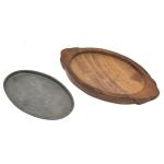 Home One Natural Wooden Colour & Black Cast Iron Sizzler Plate (M)