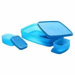 Signoraware Easy Jumbo Compartment Lunch Box Set Of 2, Bpa Free Plastic, Microwave Safe Food Grade Tiffin Boxes Office School, Leak Proof Air Tight (850ml+150ml, Rectangular, Blue, 2 Section Storage)