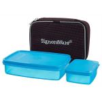 Signoraware Compact Lunch Box Set Of 2 With Zipered Bag, Bpa Free Plastic, Microwave Safe Food Grade Tiffin Boxes Office School, Leak Proof Air Tight (550ml+150ml, Rectangular, Blue)
