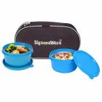 Signoraware Monarch Midday Microwave Safe Lunch Box (2 Stainless Steel Containers + Insulated Bag) (350ml+350ml, Set Of 2, Blue Office/Kids Series)
