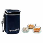 Signoraware Director High Microwave Safe Office Lunch Box Set With Bag | Borosilicate Glass | Safety Lock Airtight Tiffin Containers (Set of 3 - 320ml+320ml +320ml | Transparent)