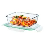 Signoraware Lock 'N' Store Rectangle High Microwave Oven Borosilicate Safe Glass Container With Air Tight Lid | Multipurpose Jar Box (1040ml, Transparent, Food Grade)