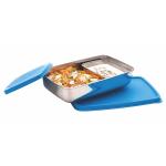 Signoraware Stainless Steel Compact Small Steel Lunch Box (150ml+550ml Compartments With Airtight Lid, Set Of 2 | Blue)