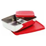 Signoraware Stainless Steel Compact Big Steel Lunch Box (150ml+850ml Compartments With Airtight Lid, Set Of 2) | (Red)