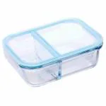 Signoraware Slim High Big Microwave Safe Office Two Compartment Lunch Box Set | Borosilicate Glass | Safety Lock Airtight Tiffin Containers (1000ml | Transparent)