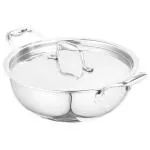 Signoraware 3500ml Artista Tri-Ply Non-Stick Deep Fry Kadhai 24Cm, Induction Compatible Cookware Kadai, Grade 304 Stainless Steel, Food Grade, Dishwasher Safe, (5 Years Warranty Pot, Silver)