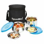 Signoraware 350ml+ 260ml Twin Wall Stainless Steel Executive Small Lunch Box With Lid, Insulated Bag, Food Grade Bpa Free, Airtight Leak Proof Container, Freezer Safe, 0.5Mm Thick (Blue)