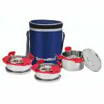 Signoraware 500ml+350ml+350ml All Steel Executive Big Lunch Box With Bag, Food Grade Bpa Free, Leak Proof And Air Tight Stainless Steel Containers, Compact And Sleek Tiffin Box (Set Of 3 Red)