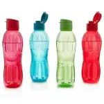 Signoraware Multicolor Plastic Fliptop Water Bottle 1 L (Set of 4)
