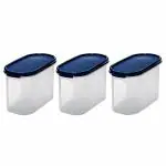 Signoraware 1.1 Litres Modular Storage Container With Lid | Food Grade Bpa-Free Plastic Jar Boxes | Freezer Microwave Safe Leak-Proof | Unbreakable Kitchen Organizers (Oval 1100ml | Set 3 Mod Blue)