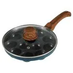 Home One Black and Blue Die Cast Aluminium Non-Stick Induction Base Appam Patra with Wooden Handle and Glass Lid