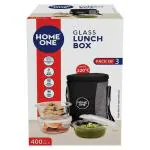 Home One Glass Lunch Box with Bag 400 ml (Pack of 3)