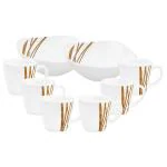 LaOpala White Glass Quadra Coffeetime 8 pcs (Snack Bowl 210 ml, Coffee Cup 125 ml)
