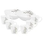 LaOpala White Glass Quadra Autumnal Coffee Time Set 8 pcs (Snack Bowl 210 ml, Coffee Cup 125 ml)