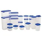 Mastercook Transparent Plastic Container with Blue Lid (19 pcs)