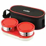 Cello Executive Red Stainless Steel Lunch Box (Set Of 3)
