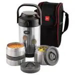 Cello Stainless Steel Lunch Box With 3 Containers With Bag (Set of 3)
