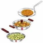 Hawkins Triniti 3 Pieces Triply Stainless Steel Cookware Set 1 - Frying Pan, Tava, Deep-Fry Pan with Glass Lid, Silver (SSET1)