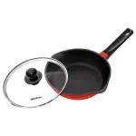 Hawkins 22 cm Frying Pan, Die Cast Non Stick Fry Pan with Glass Lid, Ceramic Coated Pan, Induction Frying Pan, Small Frying Pan, Red (IDCF22G)