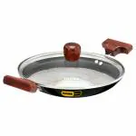 Hawkins Futura Black 0.9 Litre Breakfast Pan, Non Stick Appachatty with Glass Lid, Chetty Pan, Appam Patra, Round Bottom Small Kadai (NBFP09G)