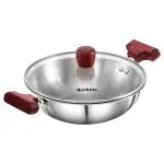 Hawkins 1.5 Litre Deep Fry Pan, Triply Stainless Steel Kadai with Glass Lid, Flat Bottom Induction Kadhai, Small Kadai, Silver (SSD15G)