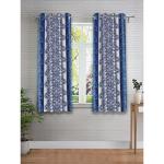 Cortina Polyester Damask Window Curtain Pack of 2 ,Blue (5FT-L X 4FT-W)