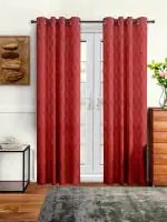 Cortina Long Crush Emboss Polyester Leaf Door Curtain Pack of 2 ,Maroon (7FT-L X 4FT-W)