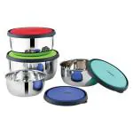 Uninox Stainless Steel Push & Lock Air Tight Bowl Storage Set with Multi Colour Lid, 4-Pieces (450ml, 650ml, 1000ml, 1450ml)