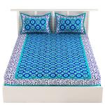 UniqChoice TurquoiseColor 100% Cotton Jaipuri Traditional Double Bedsheet With 2 Pillow Cover 215 x 235 cm(C-Greengola_D)