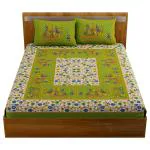 UniqChoice Green Jaipuri Cotton Double Bedsheet with 2 Pillow Cover 215x240 cm (Greengangor_D)