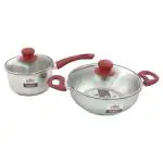 Kitchen Essentials Perpetua Stainless Steel Impact Forged Bottom Cookware Set with Glass Lid 2 pcs