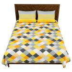 Laxmi Prints Color Cotton Jaipuri Double Bedsheet With 2 Pillow Covers 210X235 (YELLOWGREYCHECKS_D)
