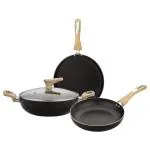 Bergner Black Non Stick Essential Induction Base Cookware Set 4 pcs
