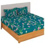Bedspun 150 TC Polyester Double Bedsheet With Floral Pattern, Queen Size & 2 Pillow Covers, Teal