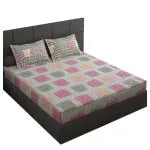 Story@Home Beige & Mud Brown 152 TC Cotton Double Bedsheet with 2 Pillow Covers