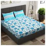 Story@Home Light Blue & White 152 TC Cotton Floral Double Bedsheet with 2 Pillow Covers
