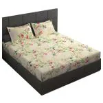 Story@Home Cream 152 TC Cotton Floral Double Bedsheet with 2 Pillow Covers