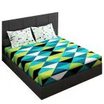 Story@Home Green & Blue 152 TC Cotton Triangle Double Bedsheet with 2 Pillow Covers