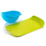Belizzi Food Strainer Colander, Fruit Basket, Pasta Strainer, Vegetable Strainer, Kitchen Sieve, Washing Bowl, Unbreakable, 1 x Big (Sea Green) with Chopping Board