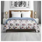 Pilkhuwa White Blue Floral Design Microfibre Reversible AC Comforter D10 Blanket With Ultrasoft for Double Bed 120 GSM (215 x 205)